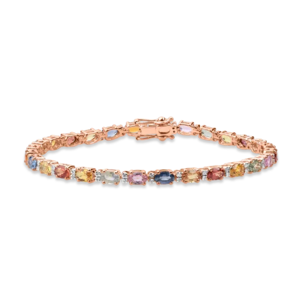 Bratara tennis din aur roz cu safire multicolore ovale de 8.02ct si diamante de 0.28ct