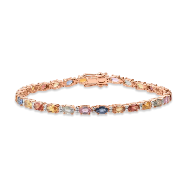 Bratara tennis din aur roz cu safire multicolore ovale de 8.17ct si diamante de 0.28ct