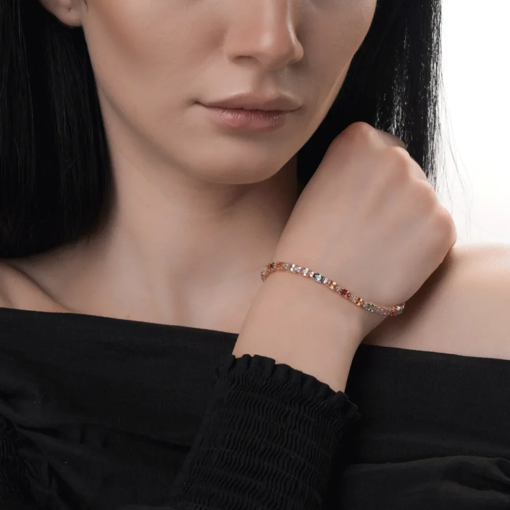 Bratara tennis din aur roz cu safire multicolore ovale de 8.17ct si diamante de 0.28ct - imagine 2