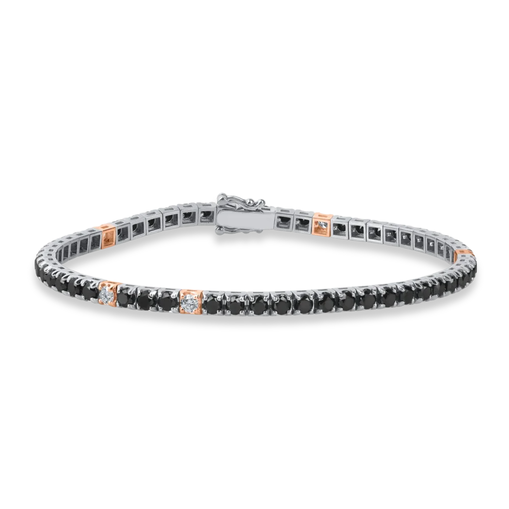 Bratara tennis din aur roz-negru cu diamante de 6.5ct