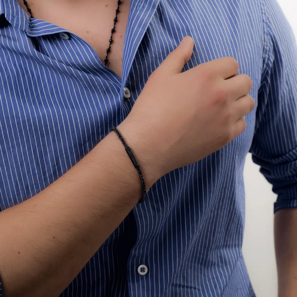 Bratara tennis din aur negru cu diamante negre de 4.96ct pentru barbati - imagine 2