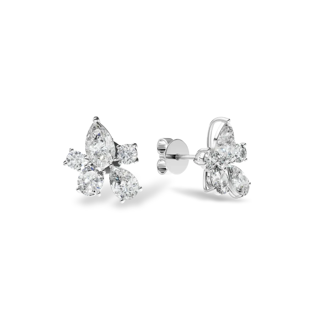 Cercei Bouquet din aur alb cu diamante pear si ovale de 1.25ct create in laborator
