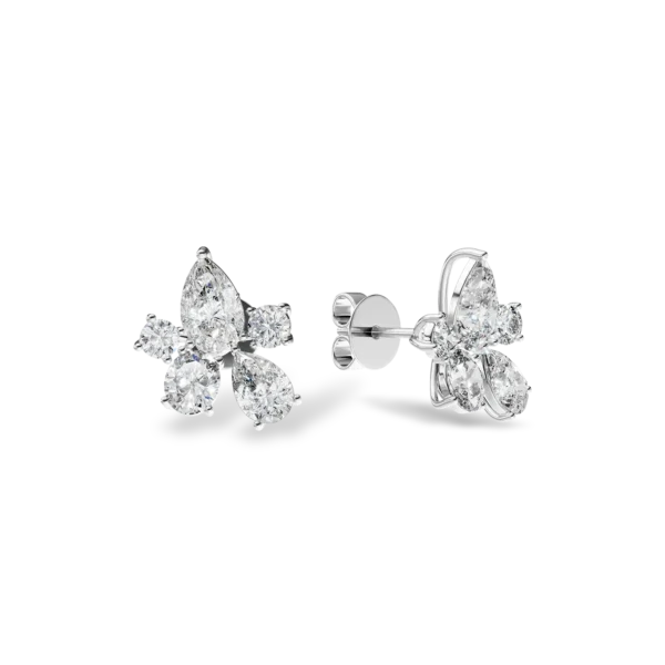 Cercei Bouquet din aur alb cu diamante pear si ovale de 1.25ct create in laborator