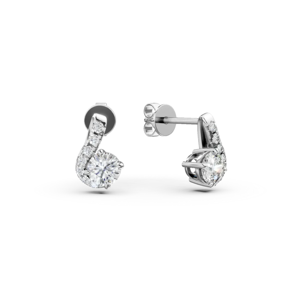 Cercei Duet din aur alb cu diamante de 0.6ct create in laborator