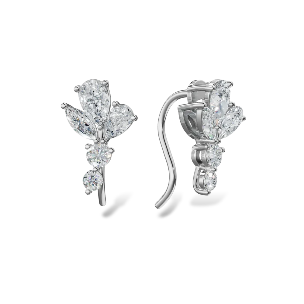 Cercei Fancy din aur alb cu diamante pear si marquise de 1.03ct create in laborator