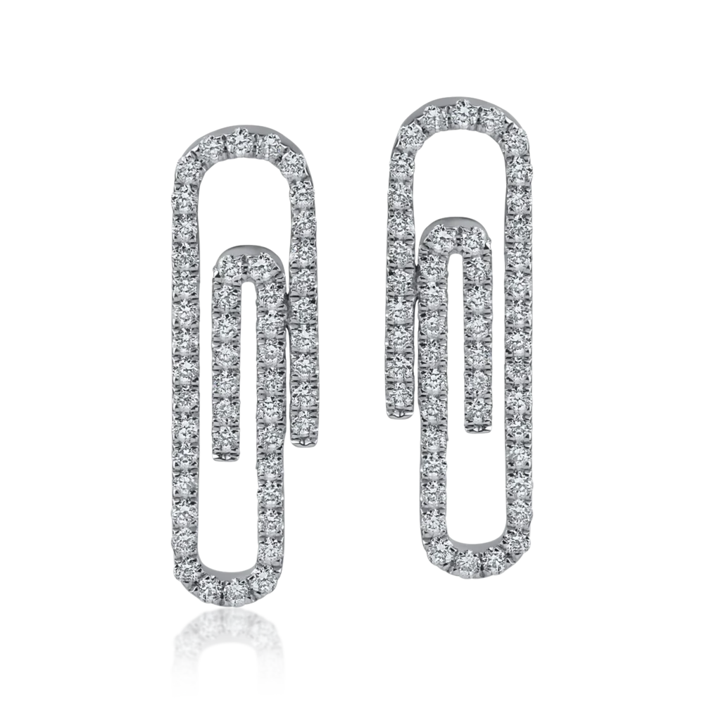 Cercei agrafe cu surub din aur alb cu diamante de 0.2ct - imagine 2