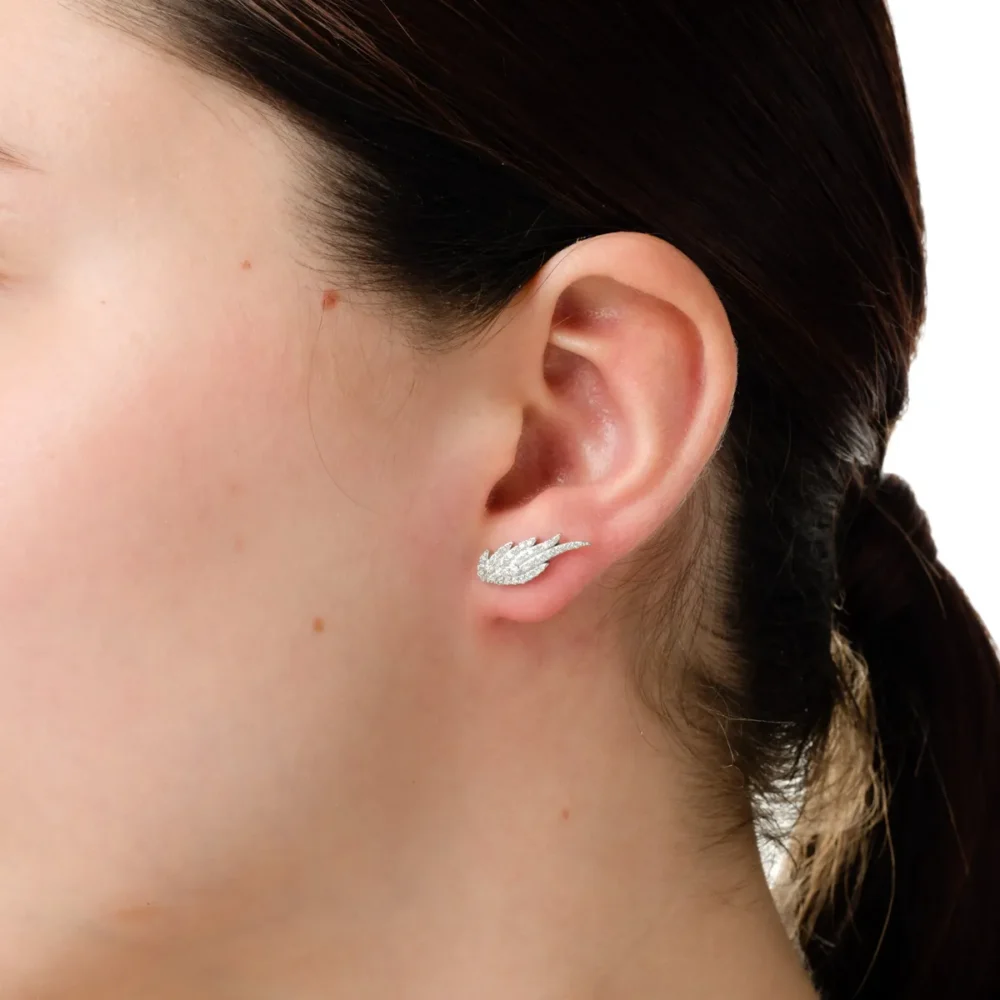 Cercei aripi din aur alb cu diamante de 0.4ct - imagine 3