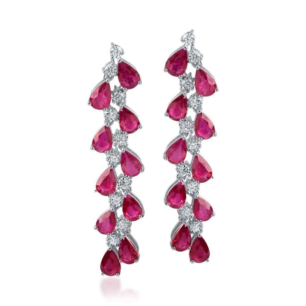 Cercei candelabru din aur alb cu rubine pear de 7.4ct si diamante round de 0.9ct - imagine 2