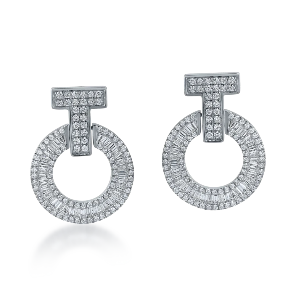 Cercei cerc din aur alb cu diamante baguette si rotunde de 1.2ct - imagine 2