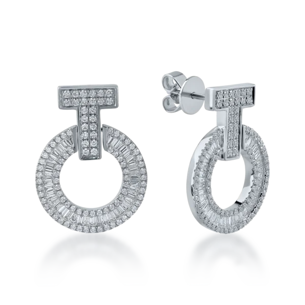 Cercei cerc din aur alb cu diamante baguette si rotunde de 1.2ct