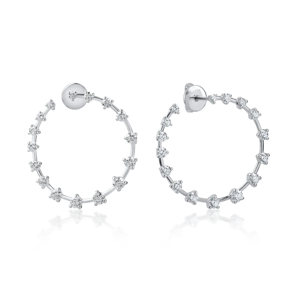 Cercei cerc din aur alb cu diamante de 2ct