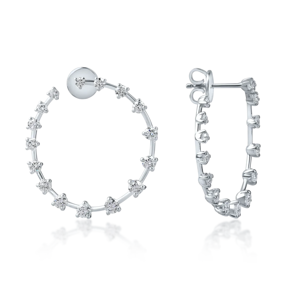 Cercei cerc din aur alb cu diamante de 2ct - imagine 3