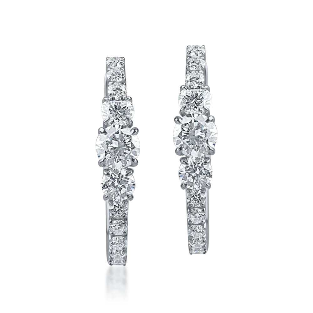 Cercei creole din aur alb cu diamante de 0.9ct - imagine 2