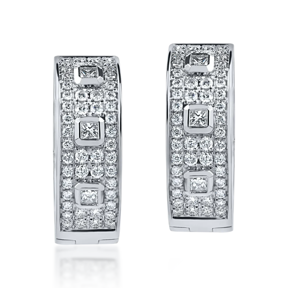 Cercei creole din aur alb cu diamante princess si rotunde de 1ct - imagine 2