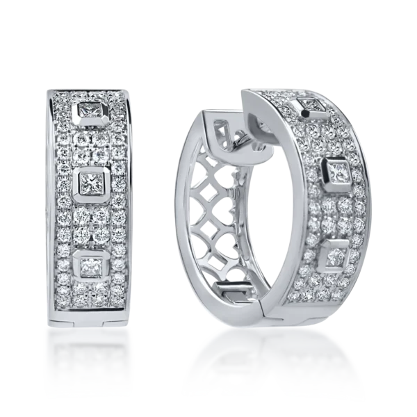 Cercei creole din aur alb cu diamante princess si rotunde de 1ct