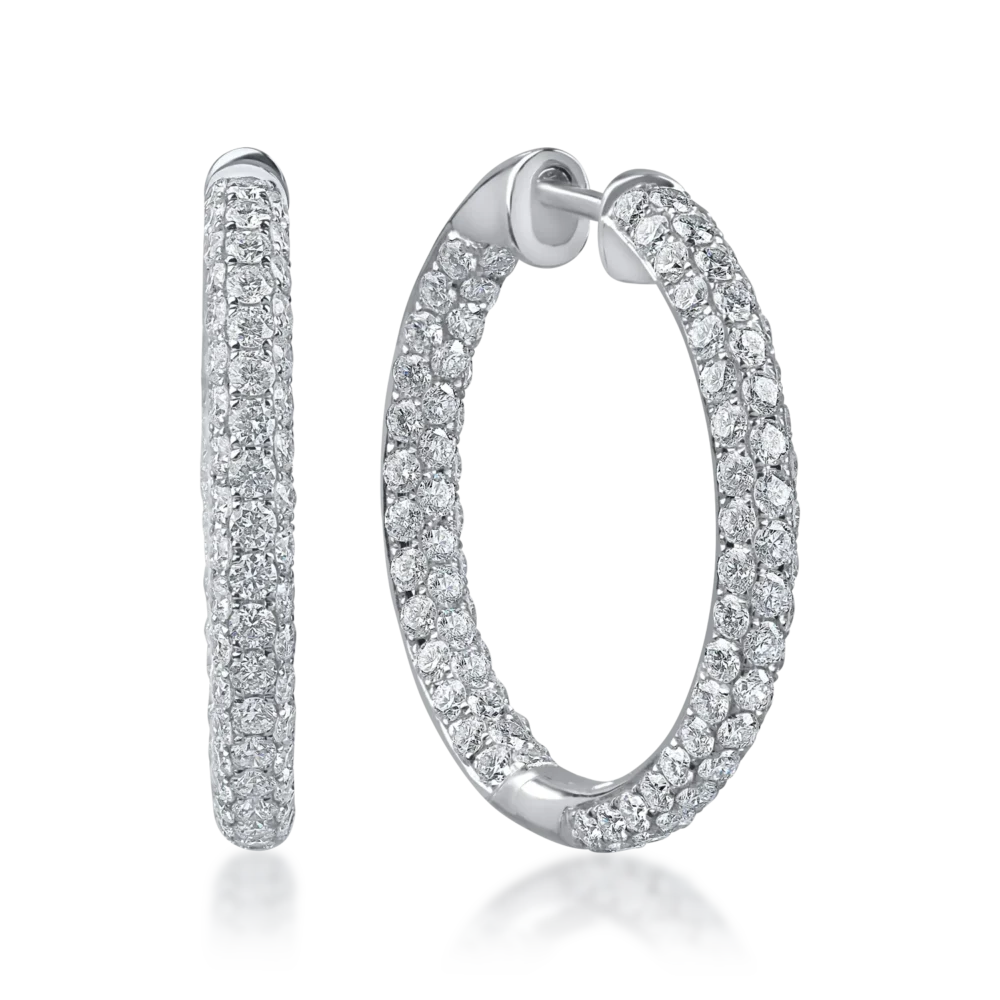 Cercei creole din aur alb cu diamante de 3.27ct