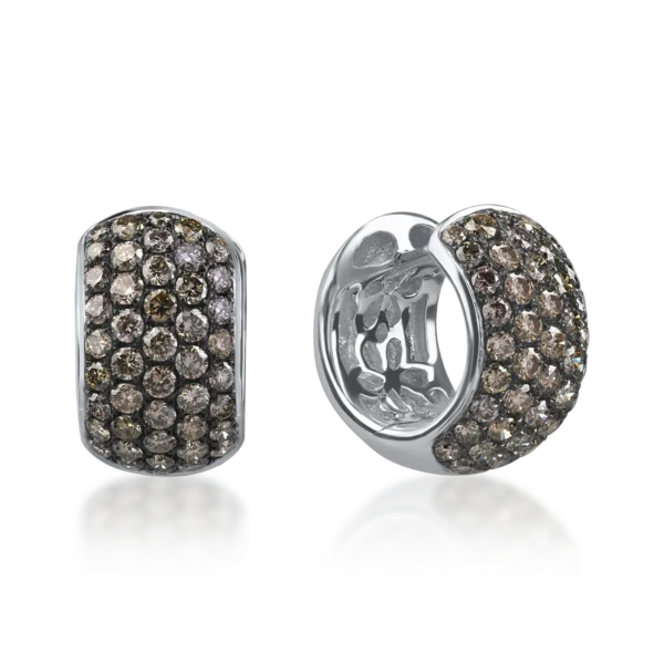 Cercei creole din aur alb cu diamante maro de 1.3ct