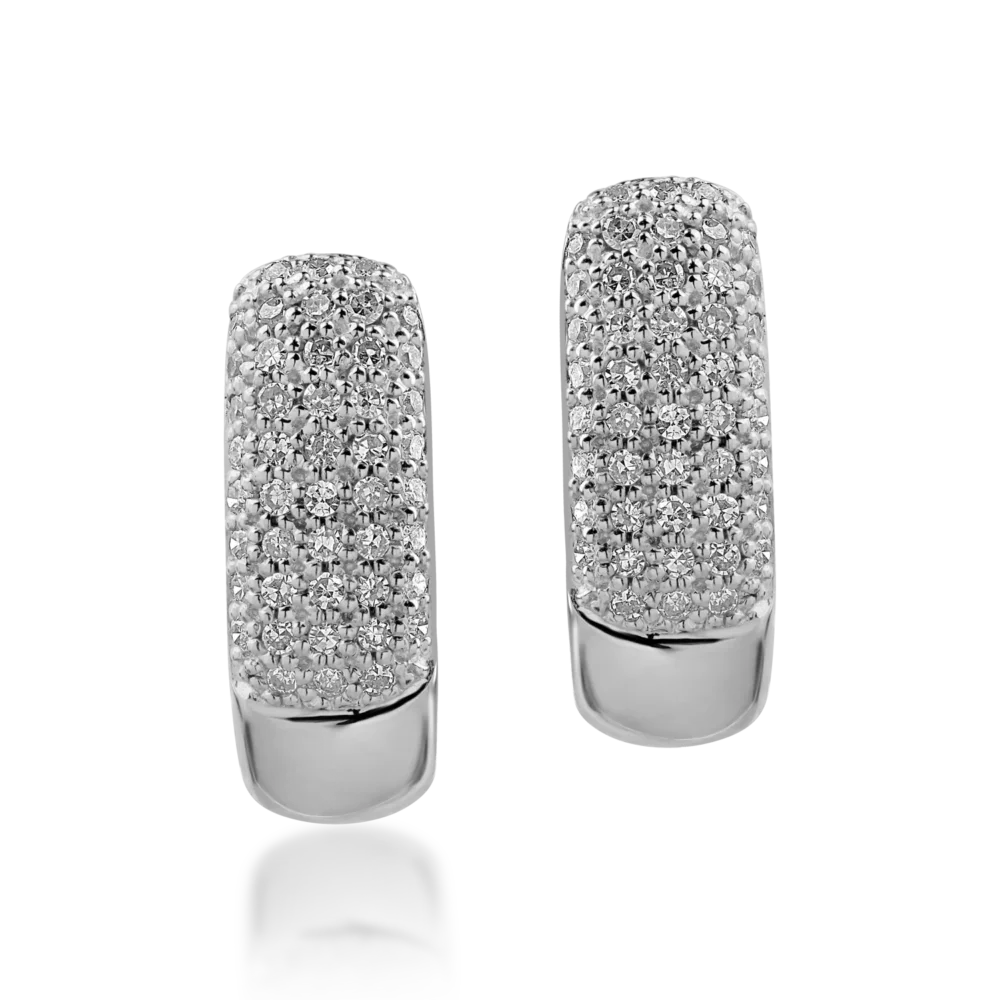 Cercei creole din aur alb cu diamante microsetting de 0.2ct - imagine 2