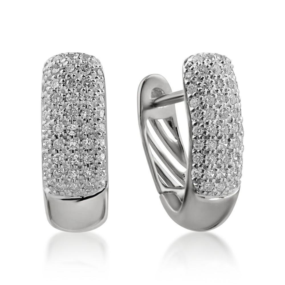 Cercei creole din aur alb cu diamante microsetting de 0.2ct