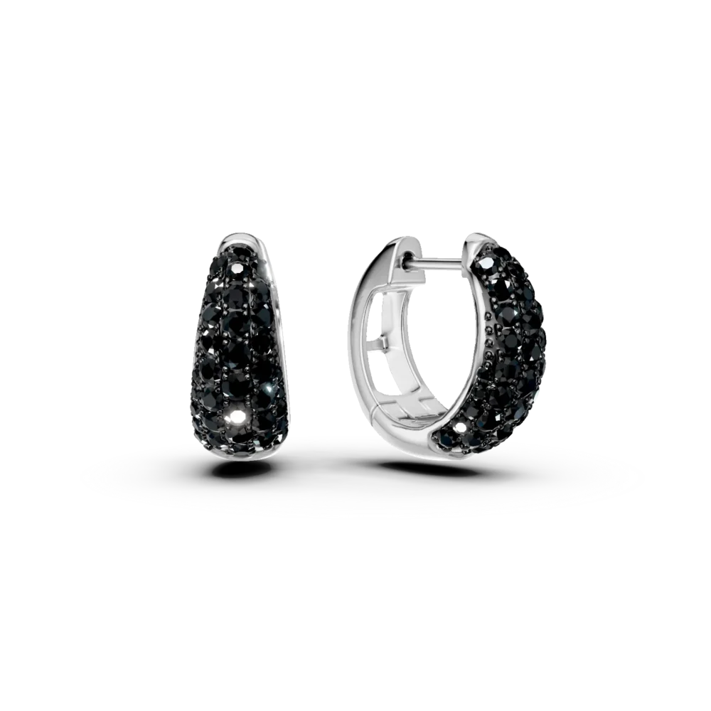 Cercei creole din aur alb cu diamante negre de 1.1ct