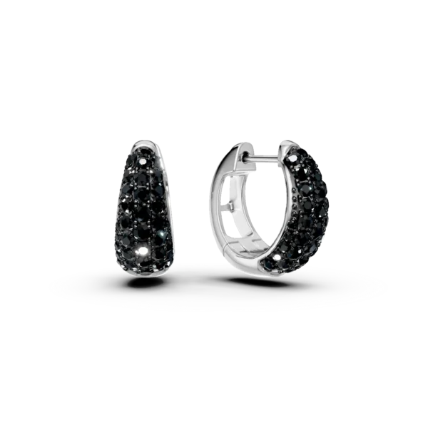 Cercei creole din aur alb cu diamante negre de 1.1ct