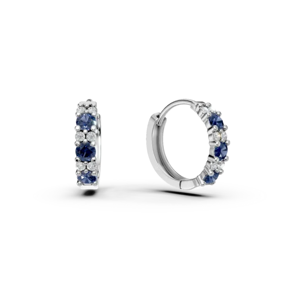 Cercei creole din aur alb cu safire de 0.4ct si diamante de 0.09ct