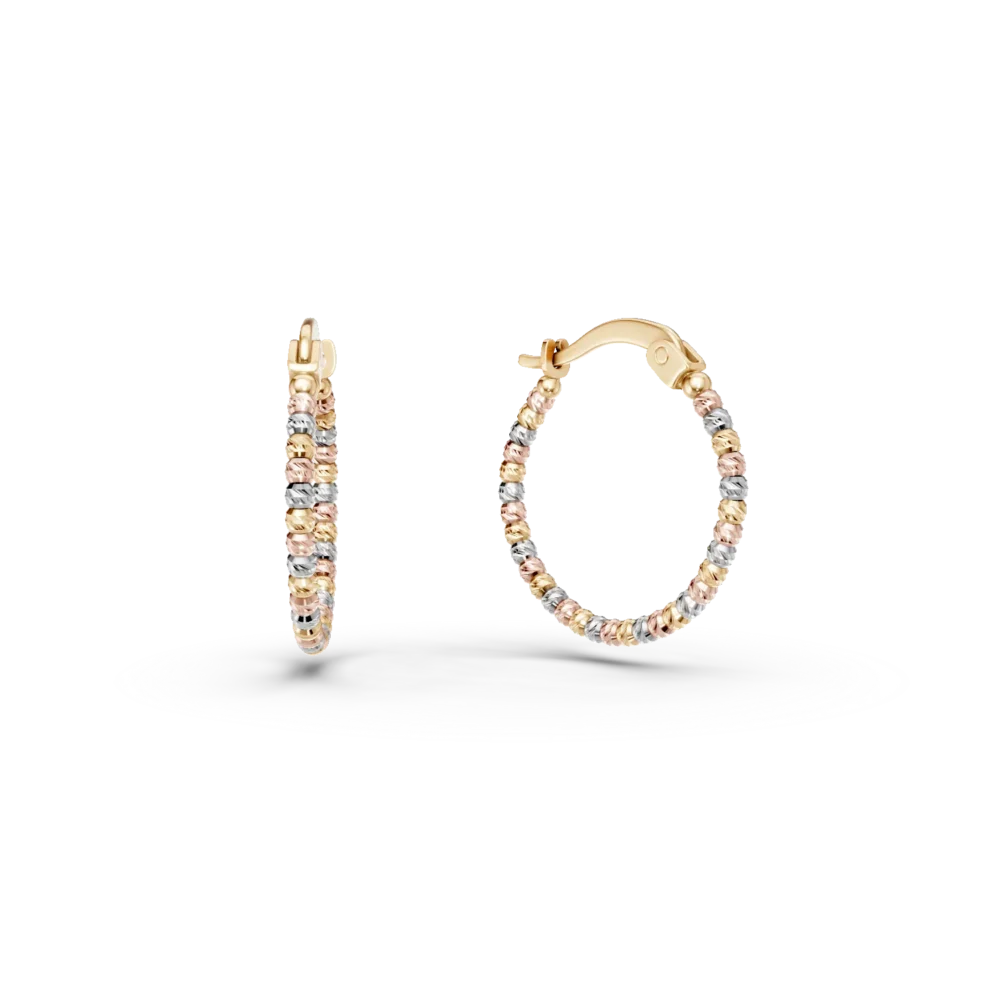 Cercei creole din aur alb-roz-galben