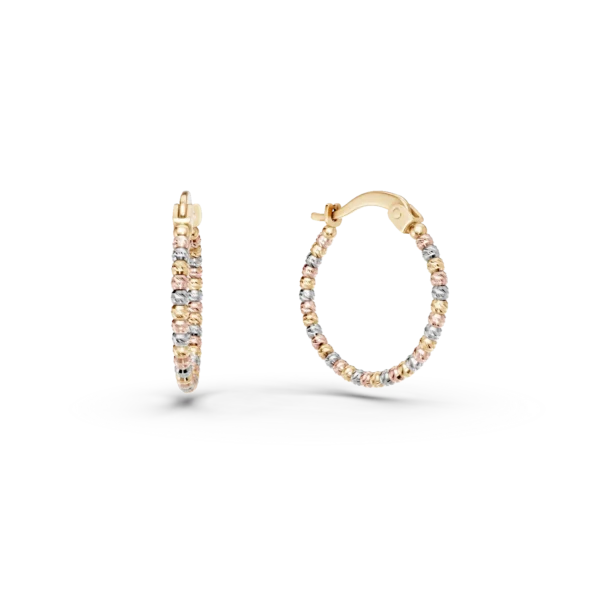 Cercei creole din aur alb-roz-galben