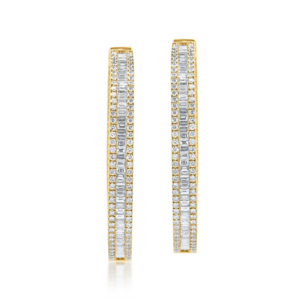 Cercei creole din aur galben cu diamante baguette si round de 3.8ct - imagine 2