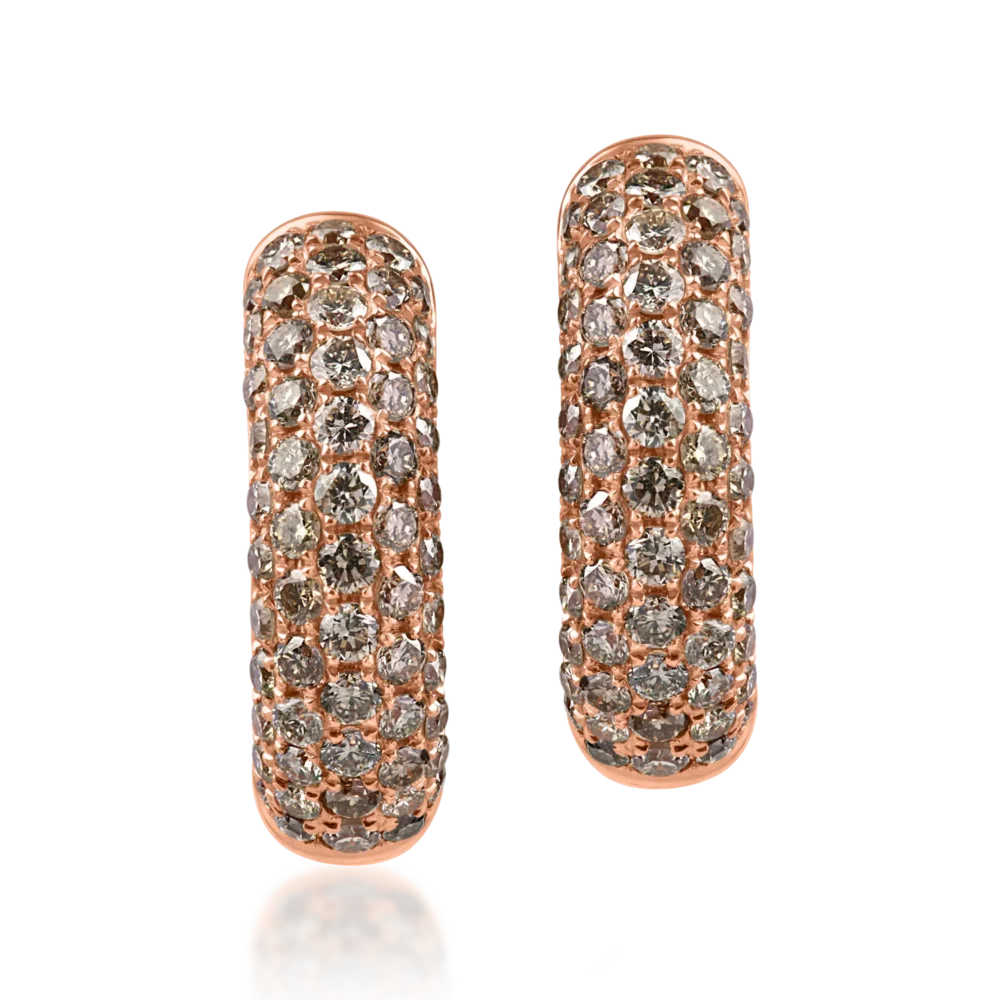 Cercei creole din aur roz cu diamante maro de 0.8ct - imagine 2