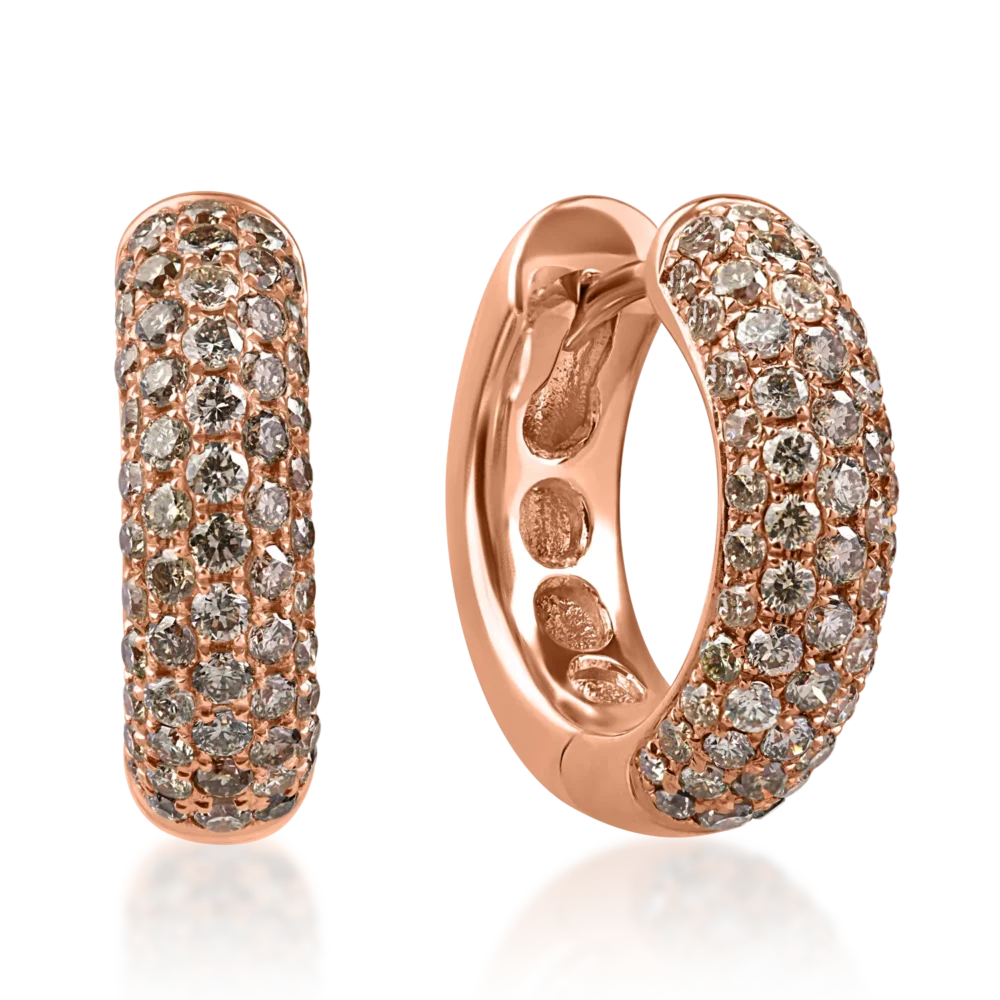 Cercei creole din aur roz cu diamante maro de 0.8ct