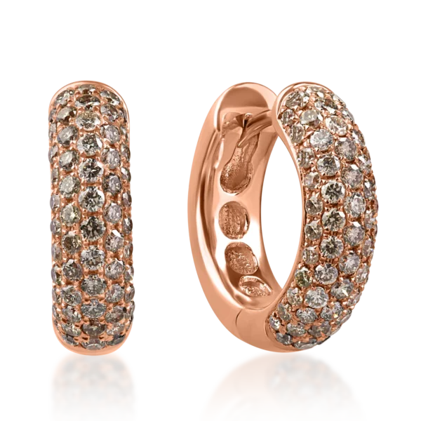 Cercei creole din aur roz cu diamante maro de 0.8ct