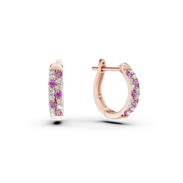 Cercei creole din aur roz cu diamante si safire de 0.3ct