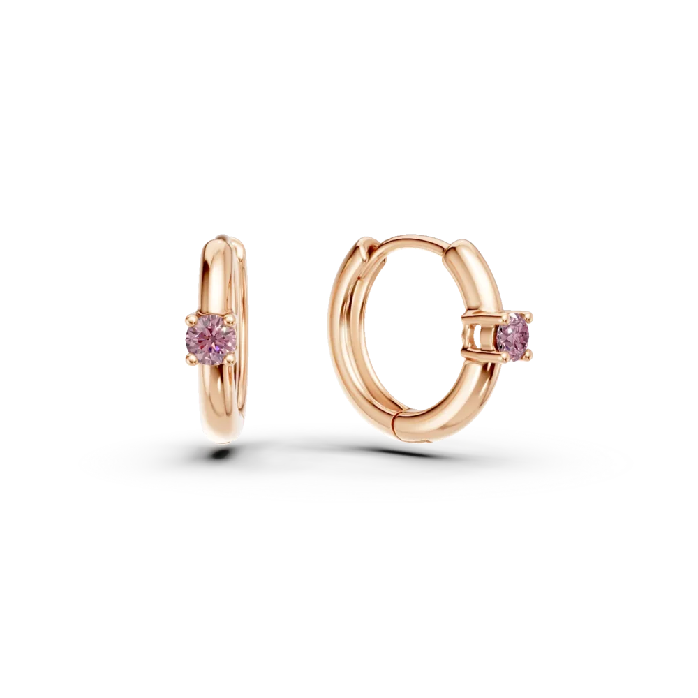 Cercei creole din aur roz cu safire roz de 0.09ct pentru copii