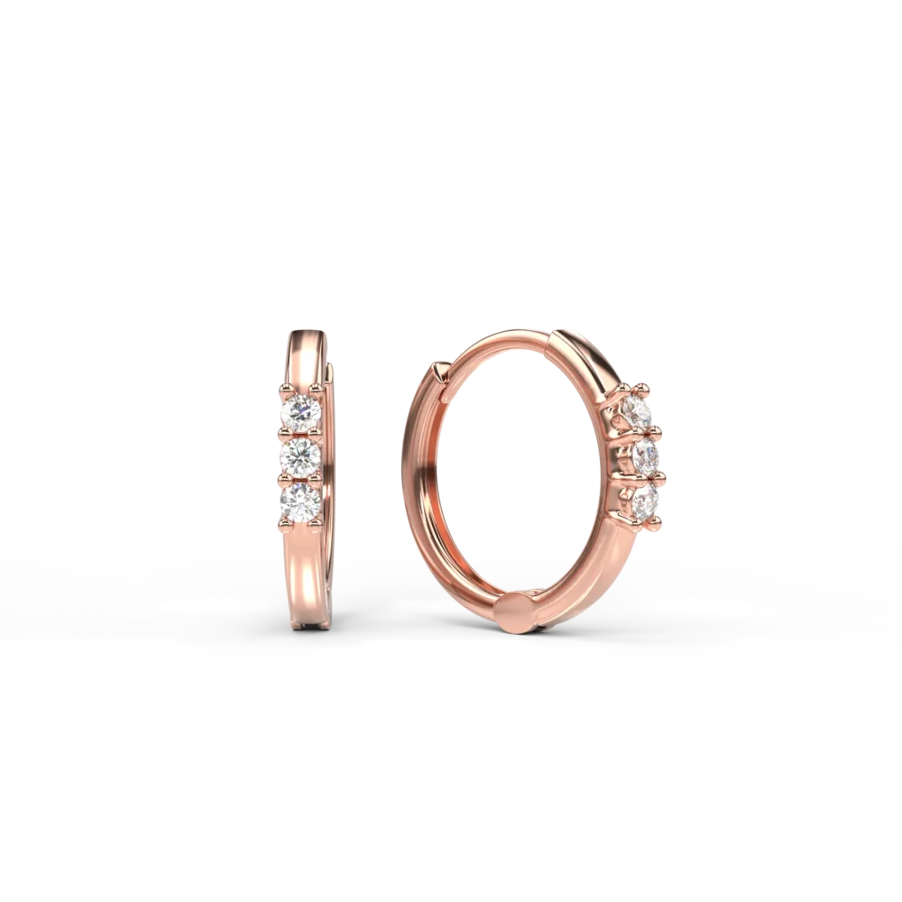 Cercei creole din aur roz pentru copii cu diamante de 0.05ct