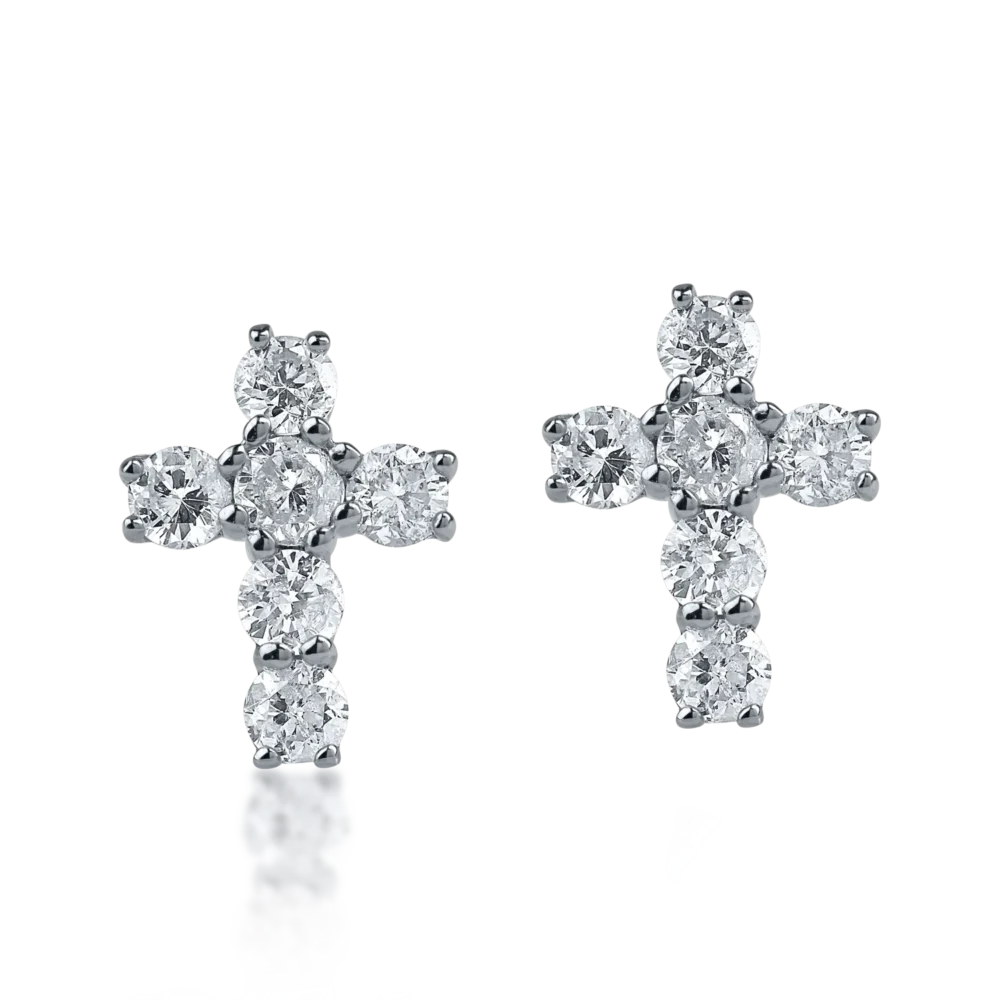 Cercei cruce din aur alb cu diamante de 0.36ct - imagine 2