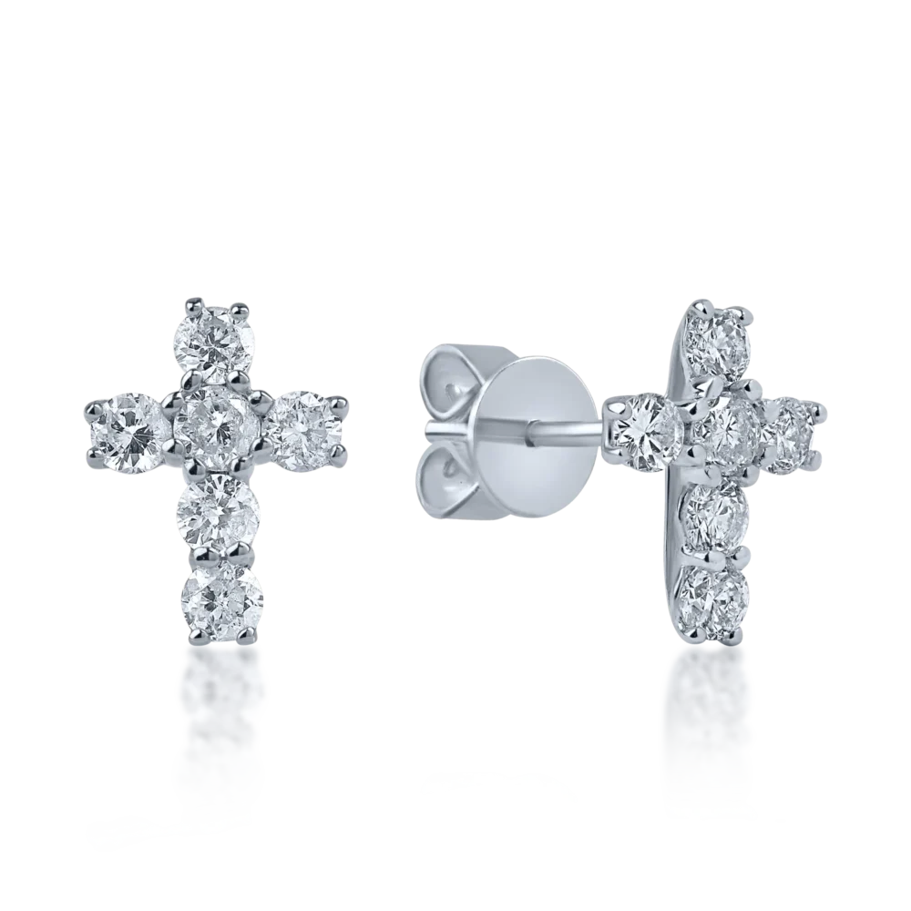 Cercei cruce din aur alb cu diamante de 0.36ct