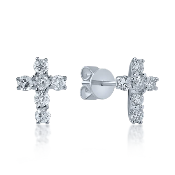Cercei cruce din aur alb cu diamante de 0.36ct