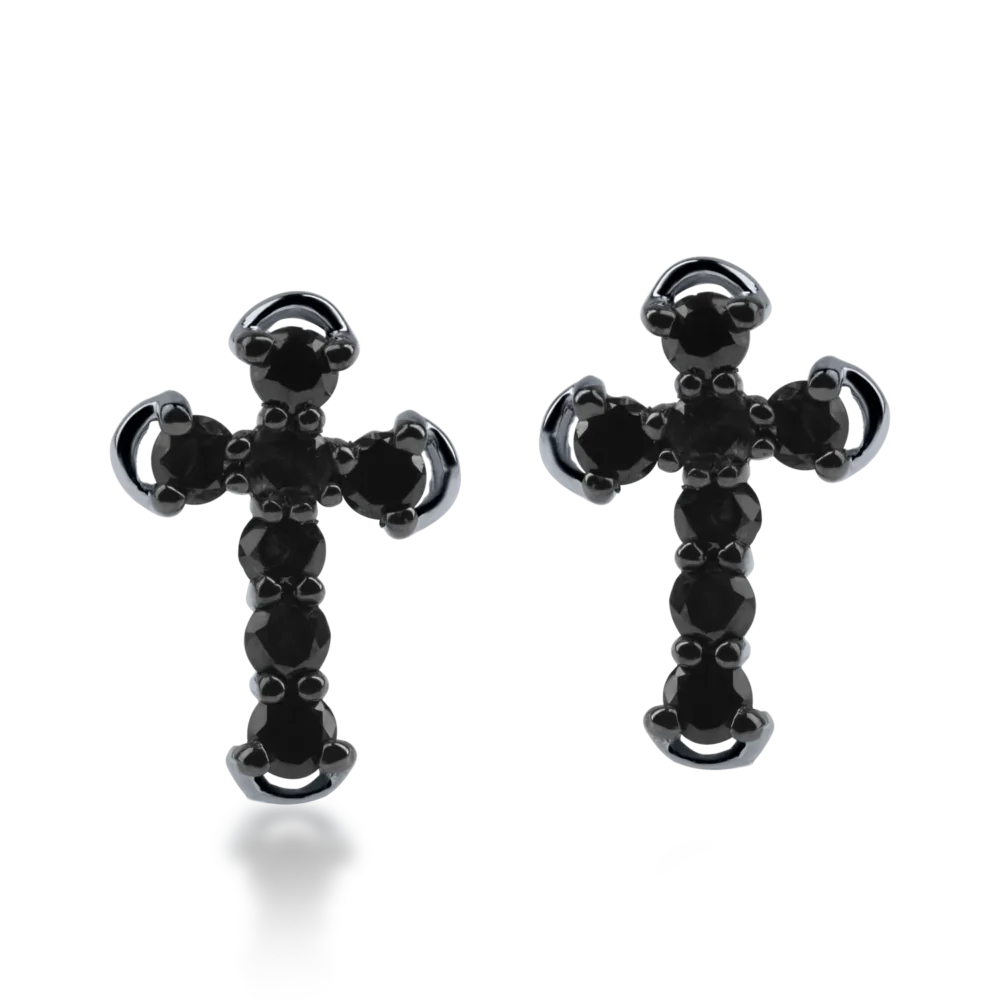 Cercei cruce din aur alb cu diamante negre de 0.36ct - imagine 2
