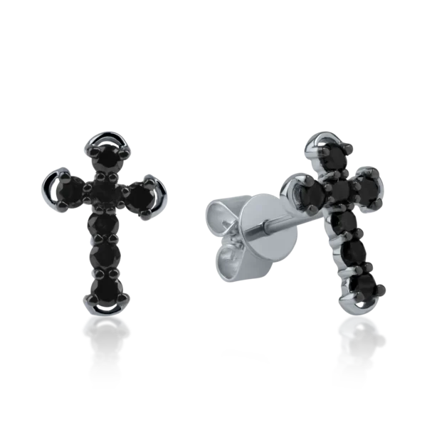 Cercei cruce din aur alb cu diamante negre de 0.36ct