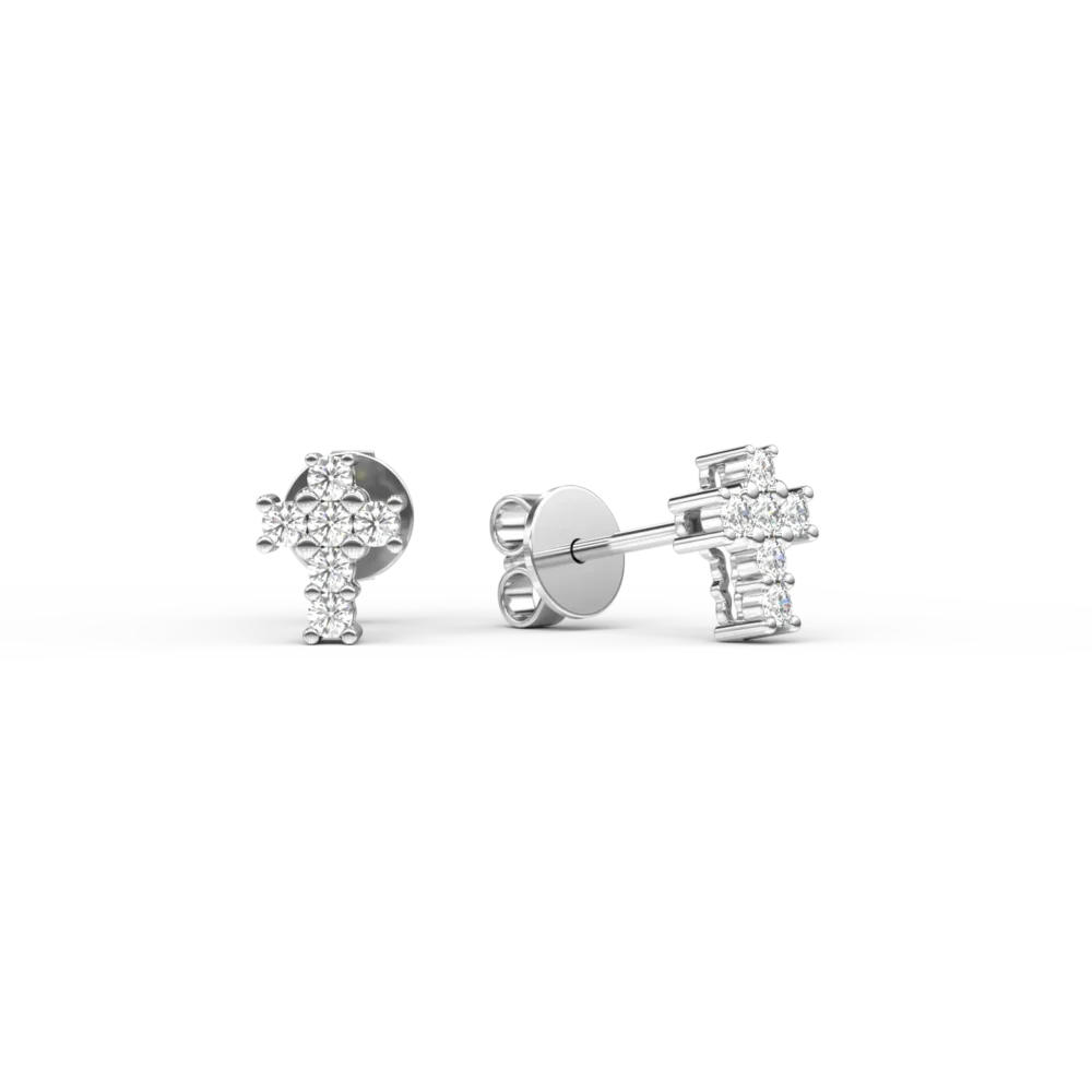 Cercei cruciulite din aur alb cu diamante de 0.084ct