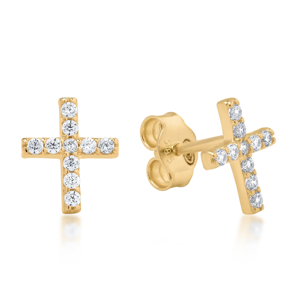 Cercei cruciulite din aur galben