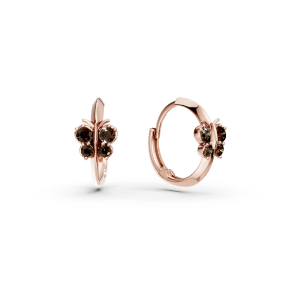 Cercei cu fluturasi din aur roz si zirconii maro pentru copii