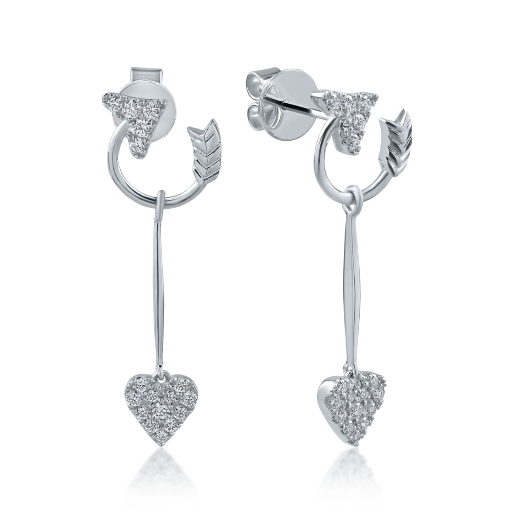 Cercei cu inima din aur alb cu diamante de 0.35ct