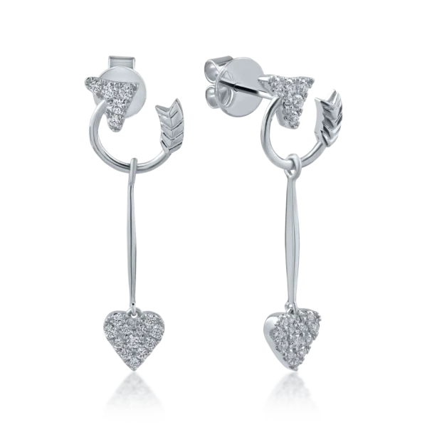 Cercei cu inima din aur alb cu diamante de 0.35ct