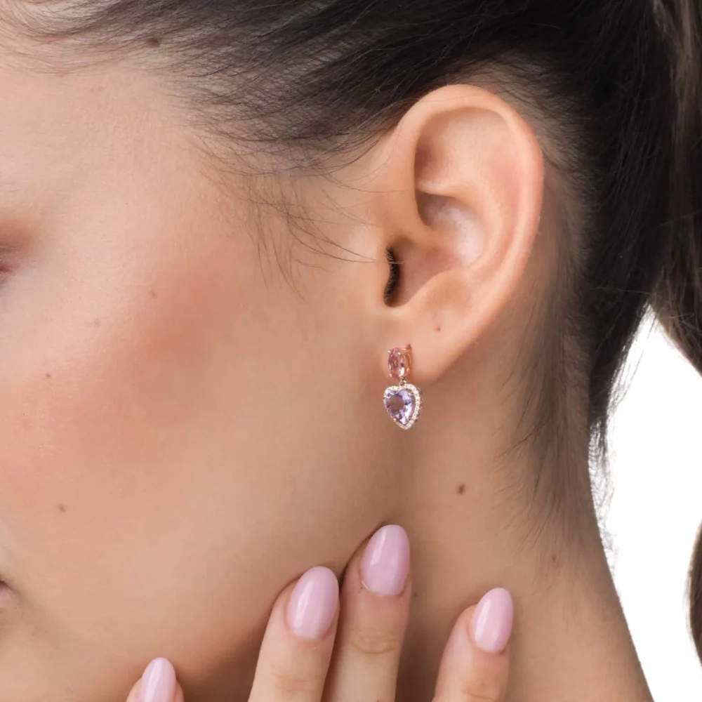 Cercei cu inimioare din aur roz cu pietre pretioase si semipretioase de 3.4ct - imagine 4