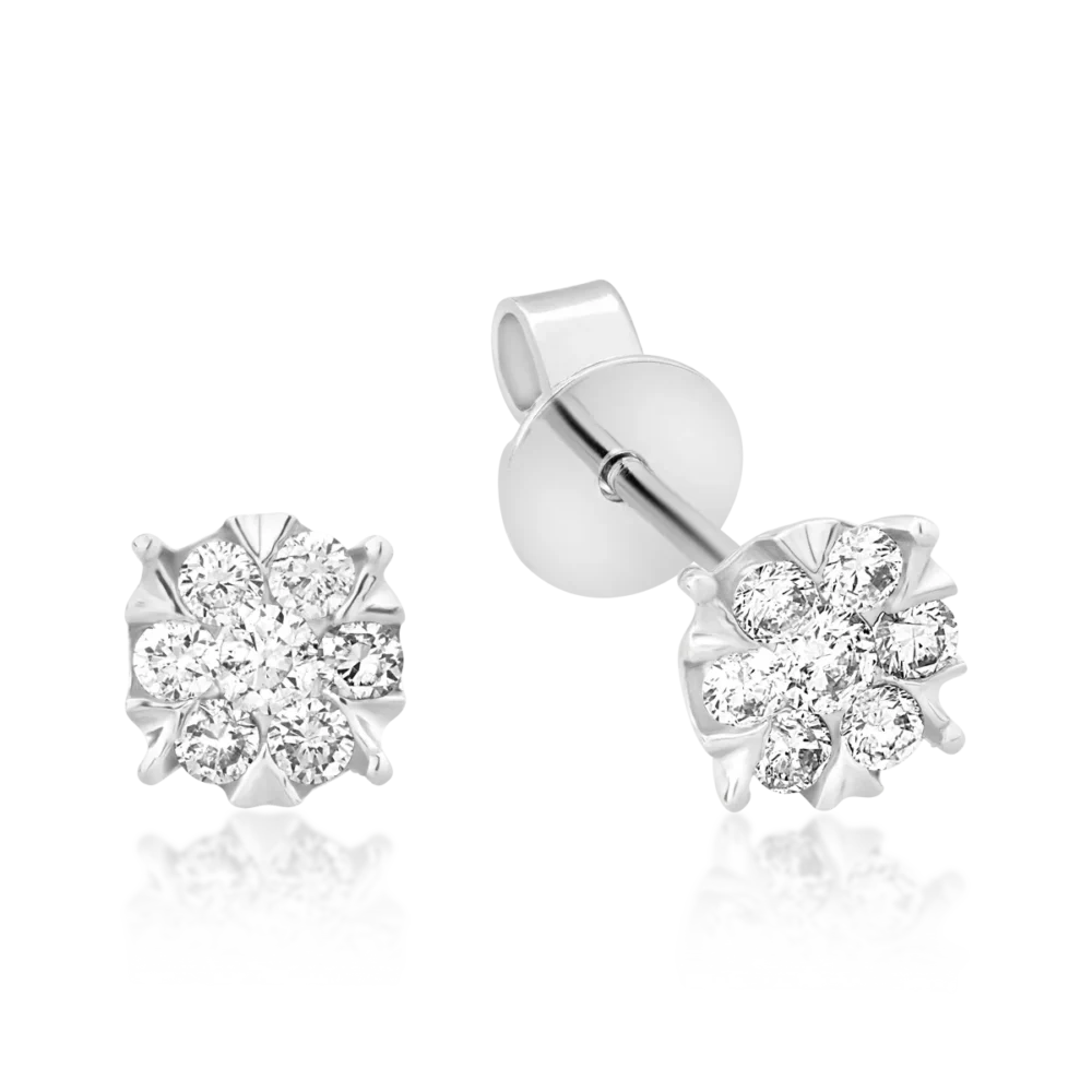 Cercei cu surub din aur alb cu diamante de 0.2ct