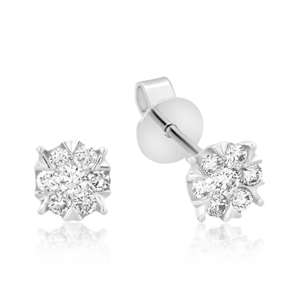 Cercei cu surub din aur alb cu diamante de 0.2ct