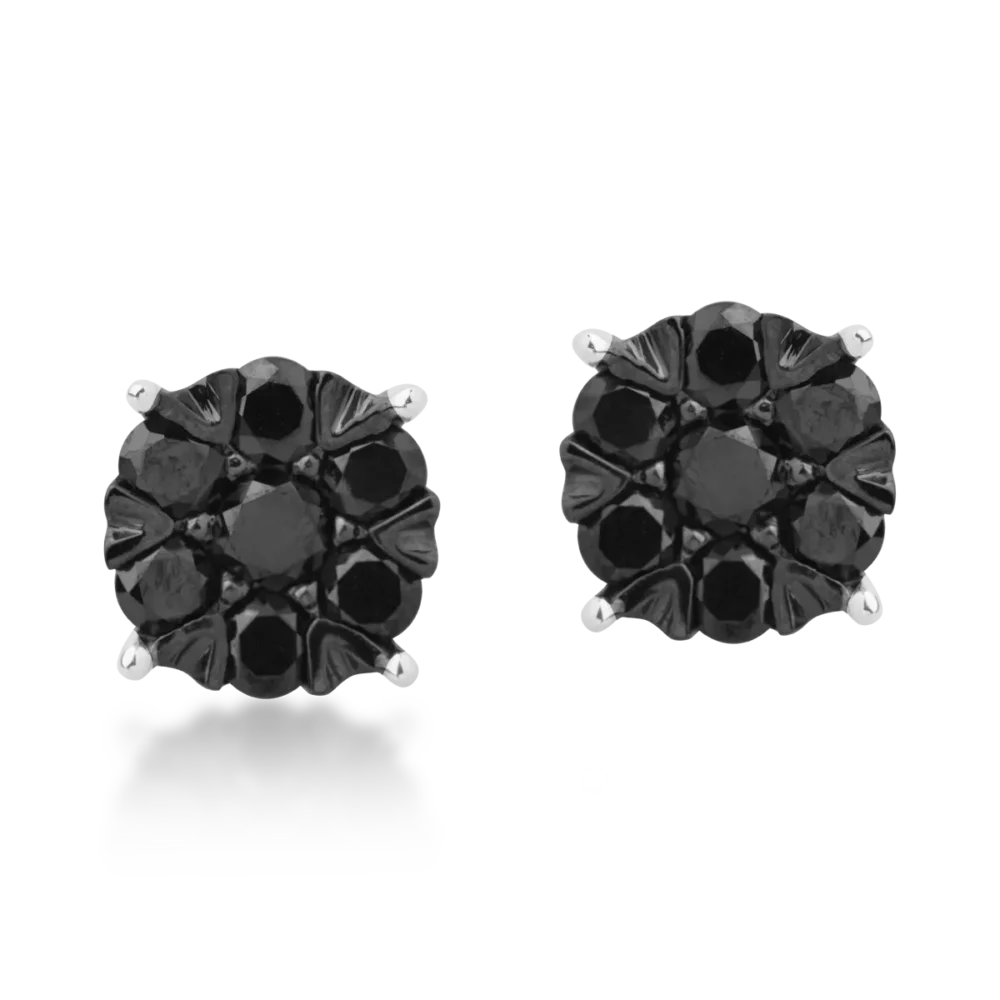 Cercei cu surub din aur alb cu diamante negre de 0.2ct - imagine 2