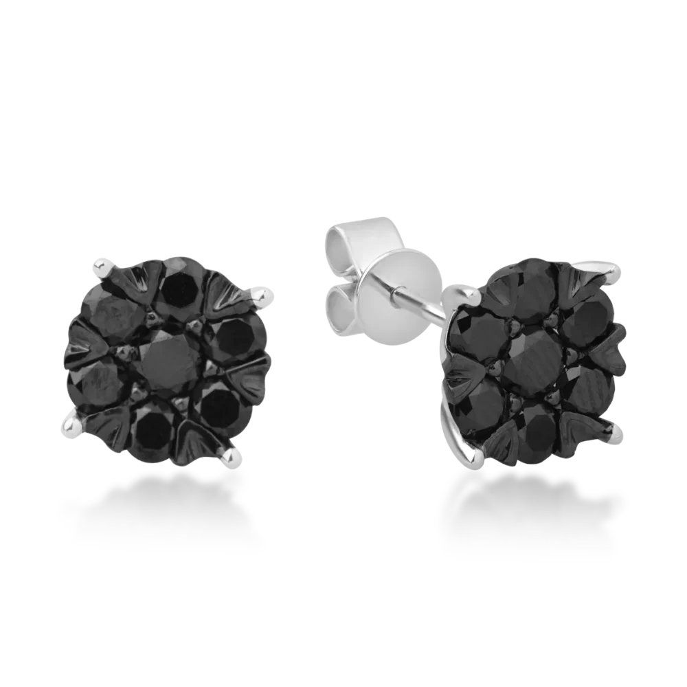 Cercei cu surub din aur alb cu diamante negre de 0.2ct